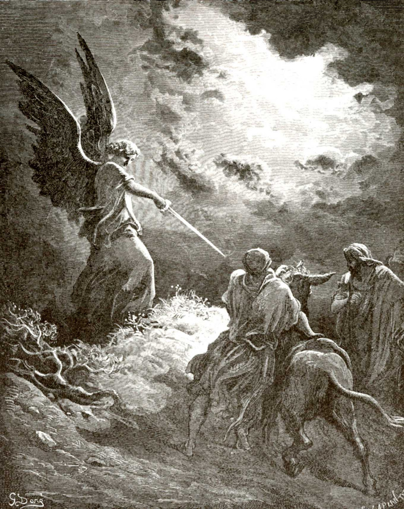 Поль Гюстав Доре. Иллюстрация к Библии: ангел Господень удерживает Валаама