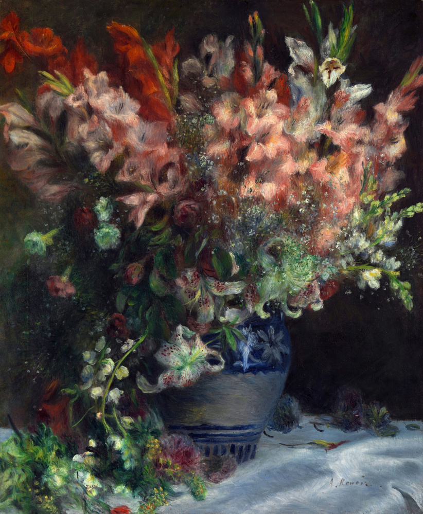 Pierre Auguste Renoir. Gladioli in a vase