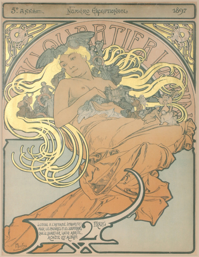 Alfonse Mucha. Illustration for the charity issue of the magazine "Latin Quarter"