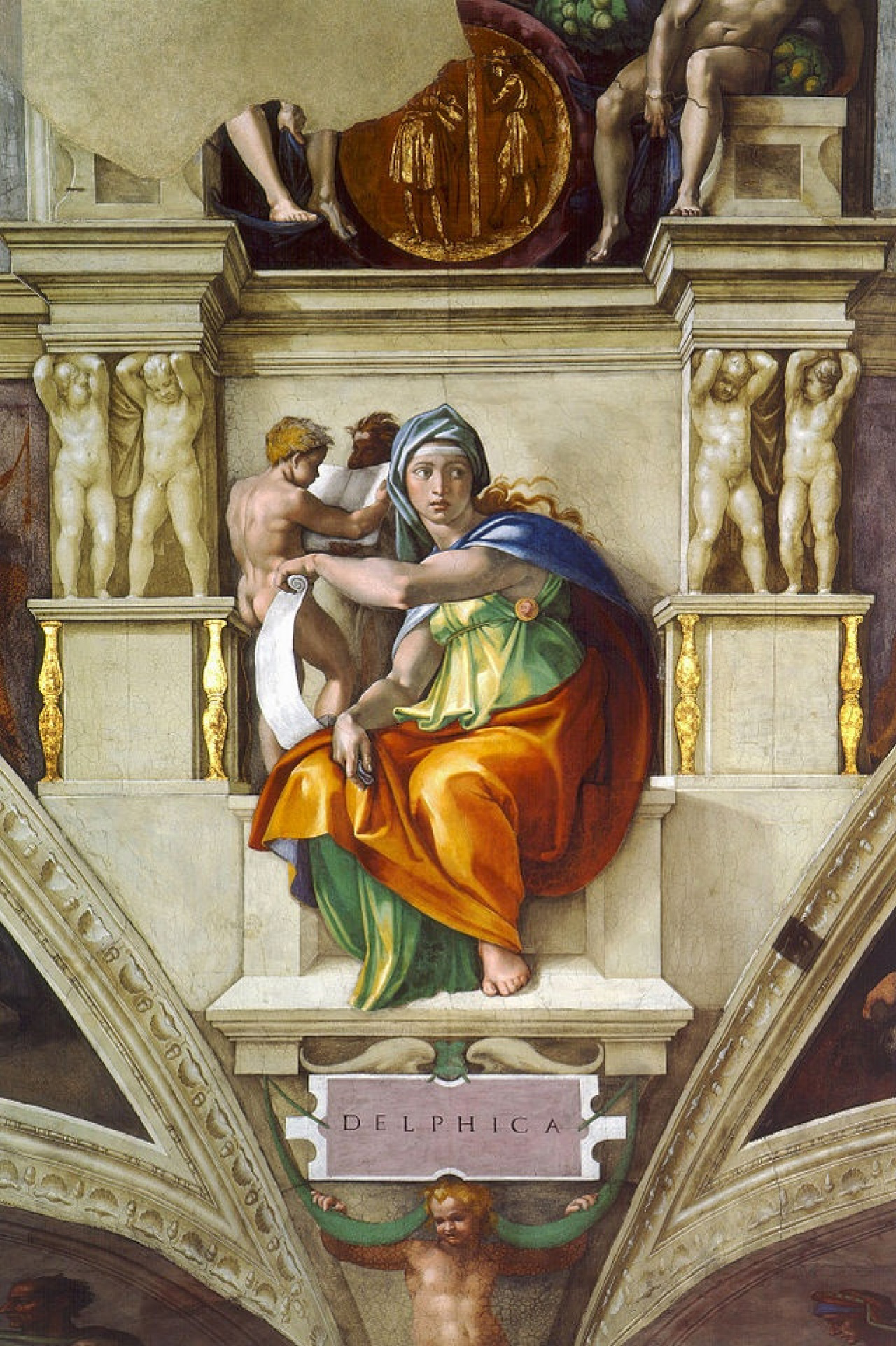 Michelangelo Buonarroti Delphic Sibyl。西斯廷教堂的天花板绘画的 