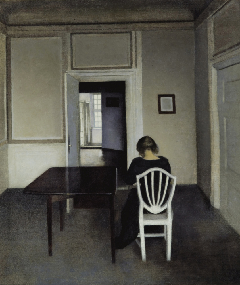 Vilhelm Hammershøi. Interior with Ida on a white chair