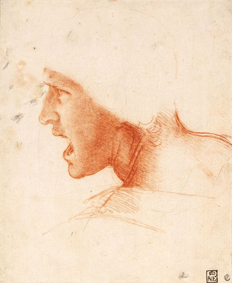 Леонардо да Винчи. Голова воина (набросок к "Битве при Ангиари")