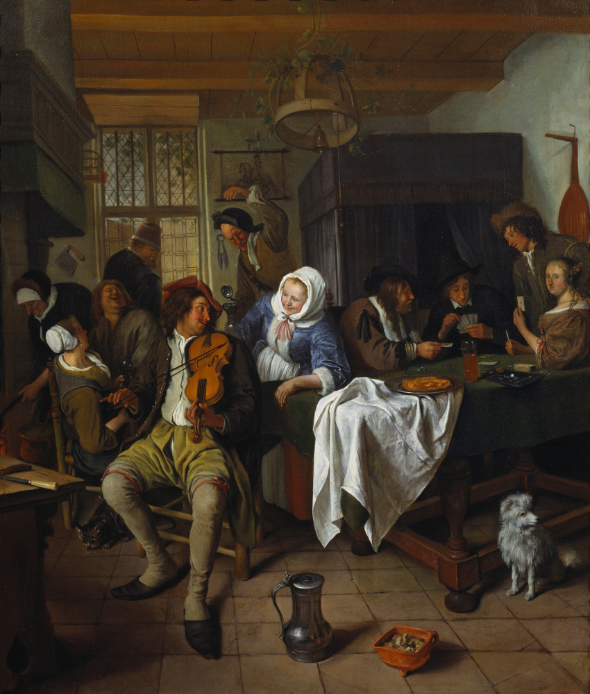Jan Steen. Interior of a tavern with card players and a violinist