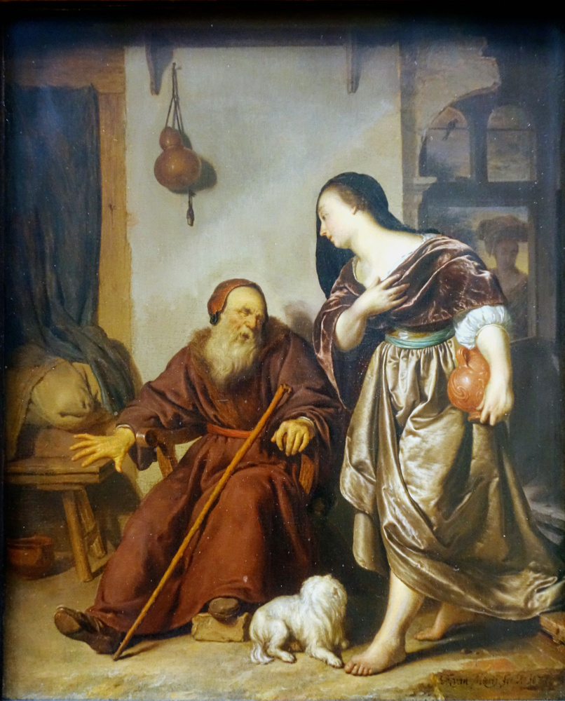 Franz van Miris the Elder. Jeroboam's wife visits the prophet Ahijah