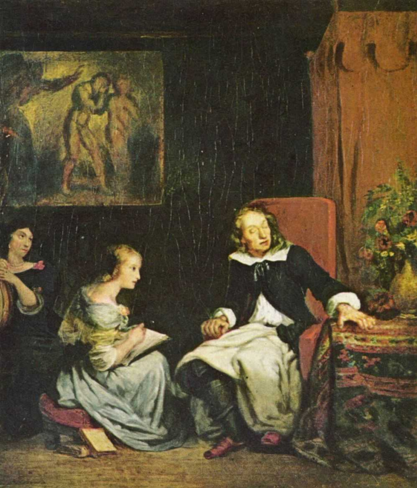 Eugene Delacroix. Milton dictating daughters the "Paradise Lost"