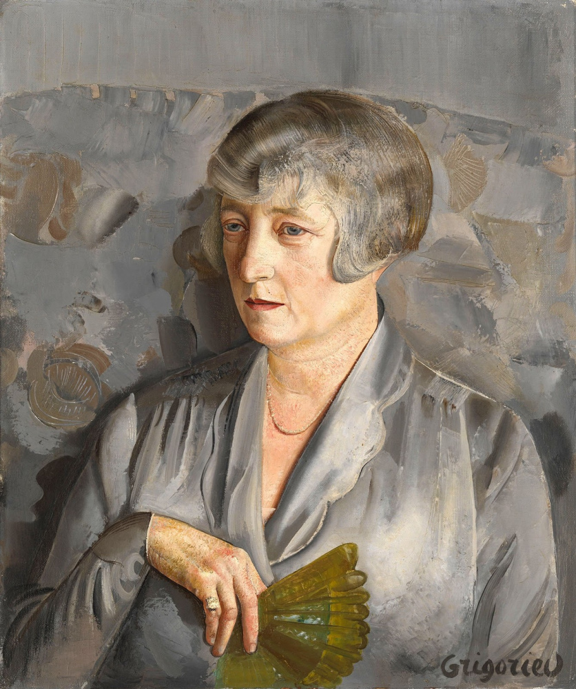 Boris Dmitrievich Grigoryev. Portrait of Madame Barthelemy with a Green Fan