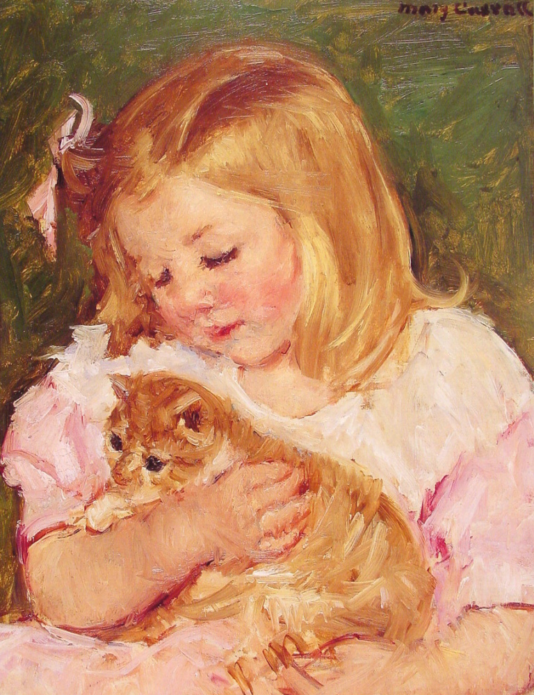 Mary Cassatt. Sara holding a cat
