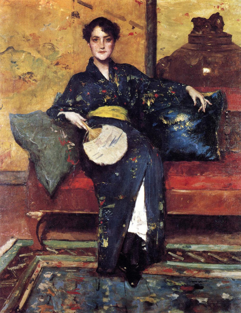 William Merritt Chase. Girl in blue kimono