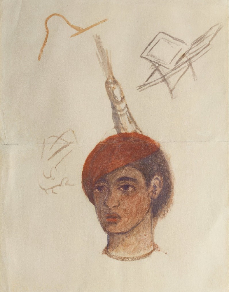 Frida Kahlo. Self portrait in red cap