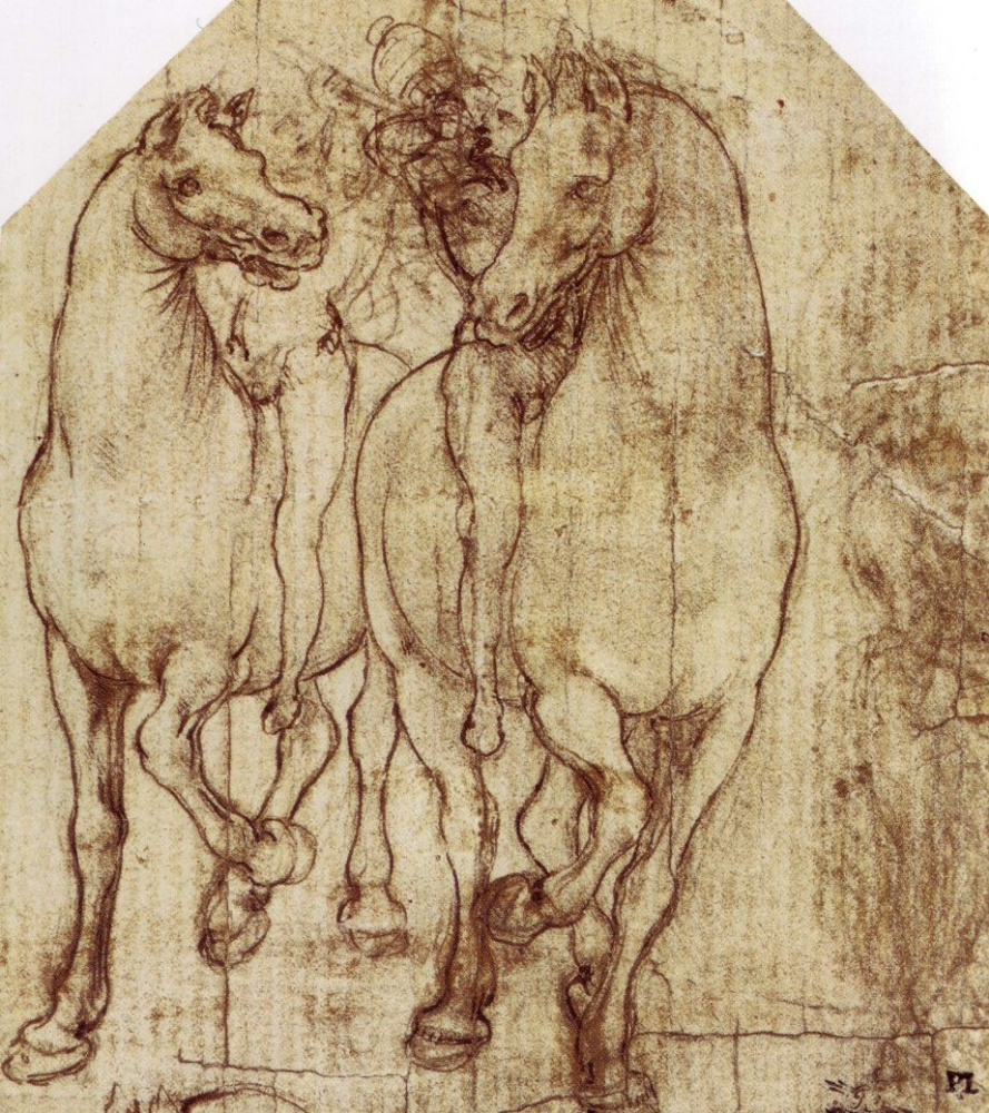 Leonardo da Vinci. Sketch riders to "adoration of the Magi"