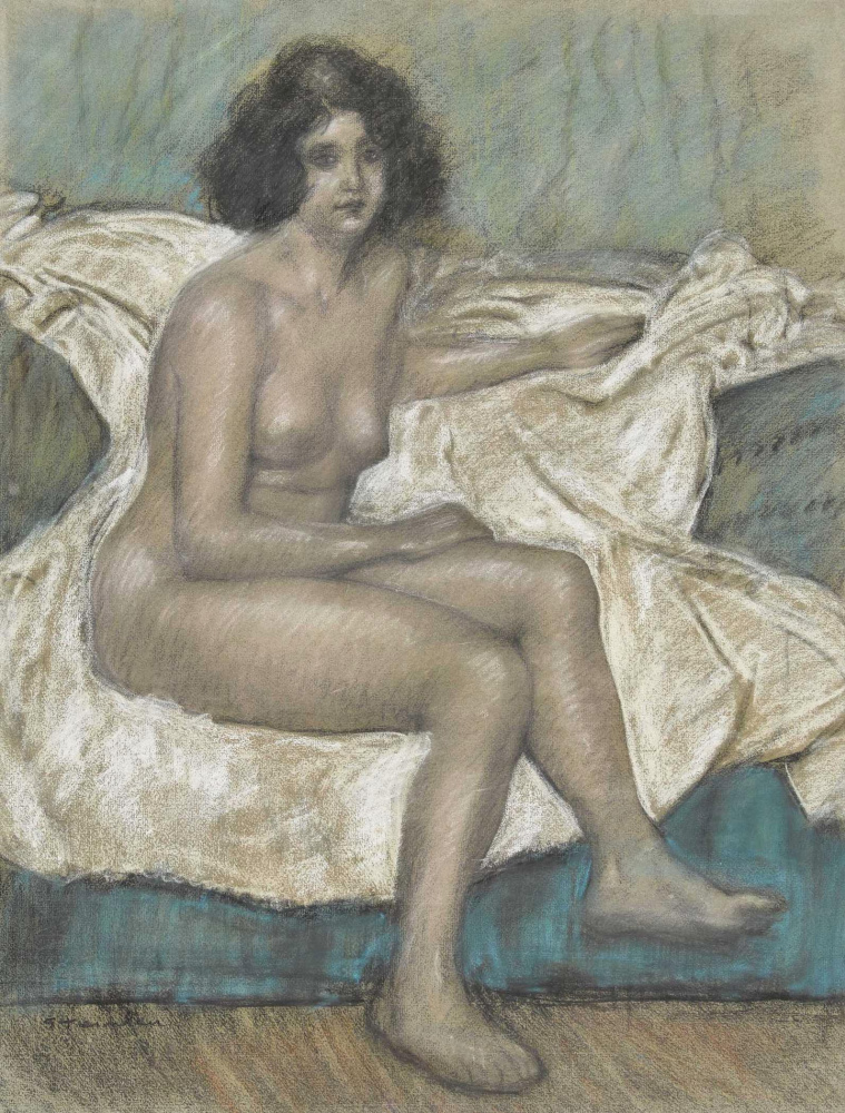 Theophile-Alexander Steinlen. Nude seated on a sofa