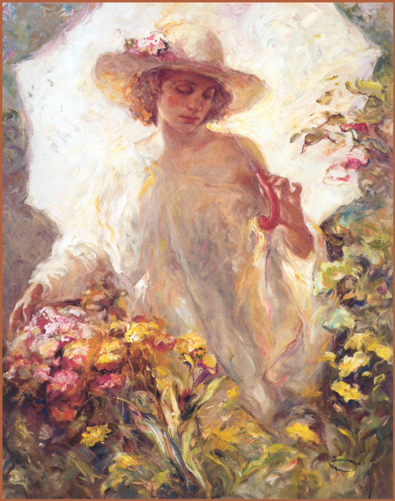 Jose Royo. Chica en un sombrero con un paraguas