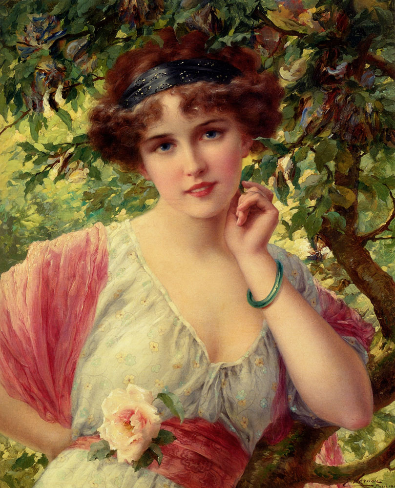 Emile Vernon. Girl with a rose in his hand