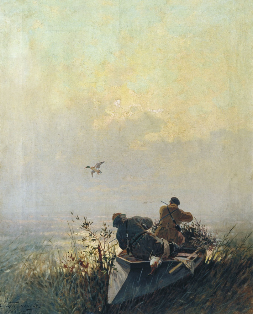Evgheny Tikhmenev. Image hunting wild ducks. 1905