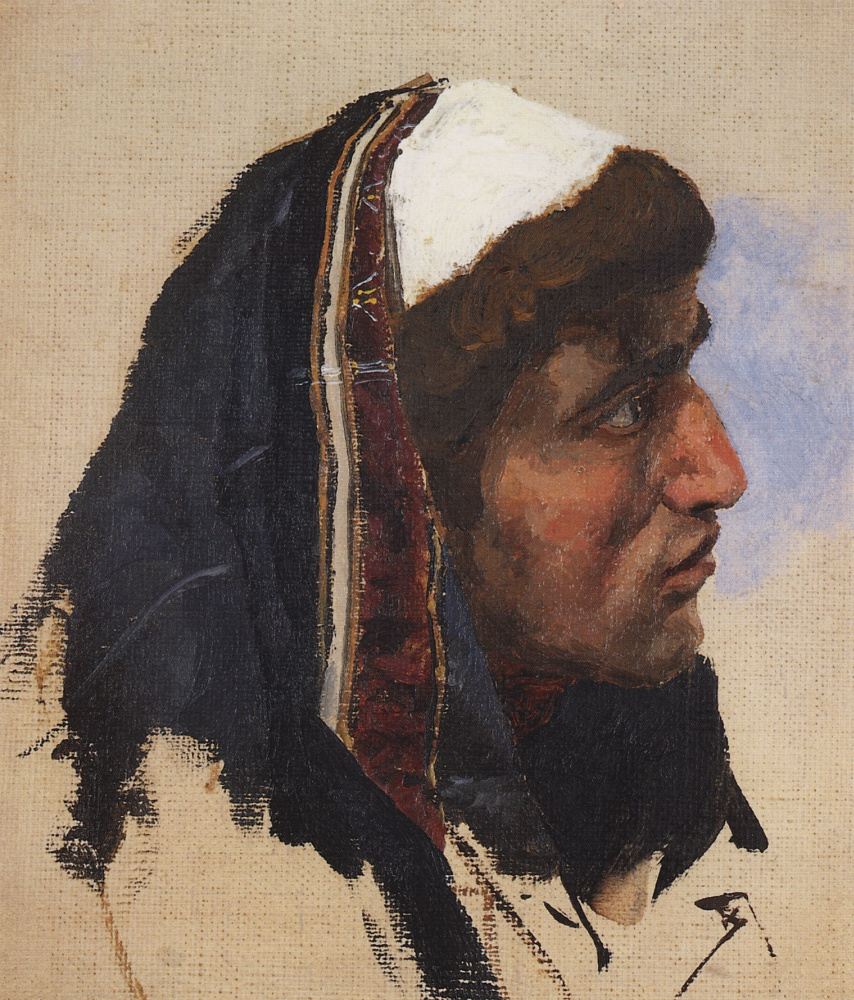 Vasily Polenov. The head of a young man in a blue bedspread