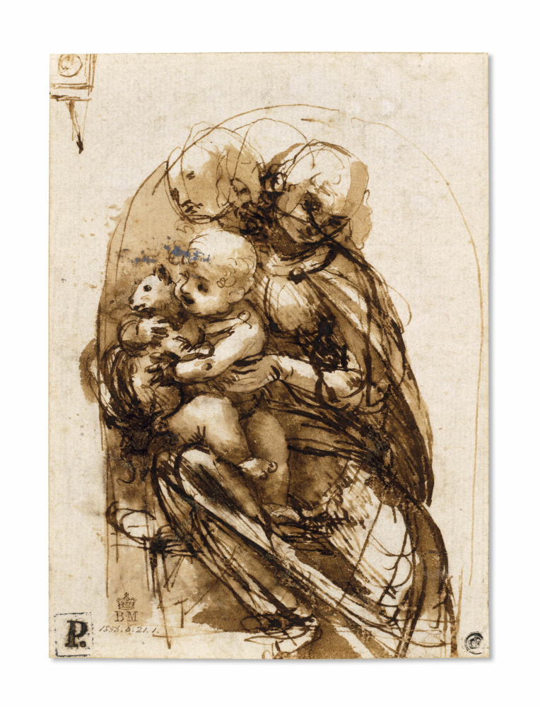 Leonardo da Vinci. Madonna and child with a cat (sketch)