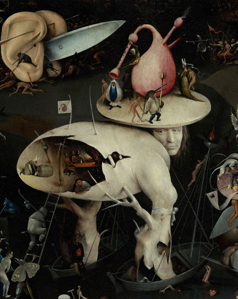 Hieronymus Bosch. Jardín de los placeres terrenales. Infierno musical. Puerta derecha. Fragmento