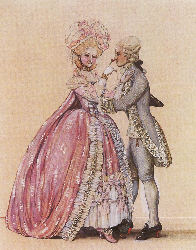 Константин Андреевич Сомов. How dressed in the old days (Lady and gentleman). Illustration for the magazine "Golden fleece", 1906, No. 2, p. 8