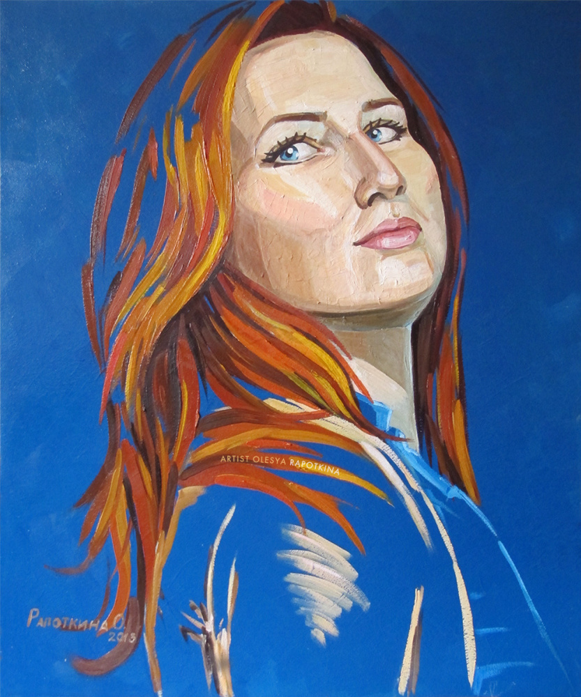 Olesya Rapotkina. Self portrait on blue