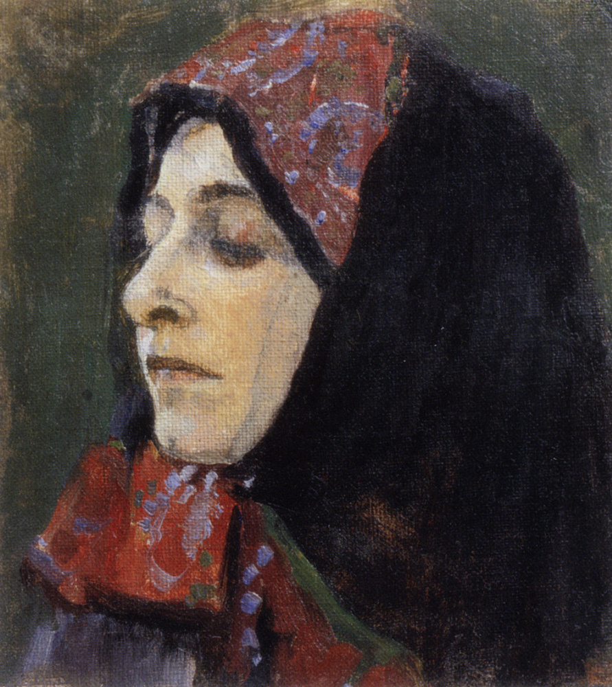 Mikhail Vasilyevich Nesterov. Head of a woman in a patterned headscarf. Study for the painting "In Russia (Soul of the people)"