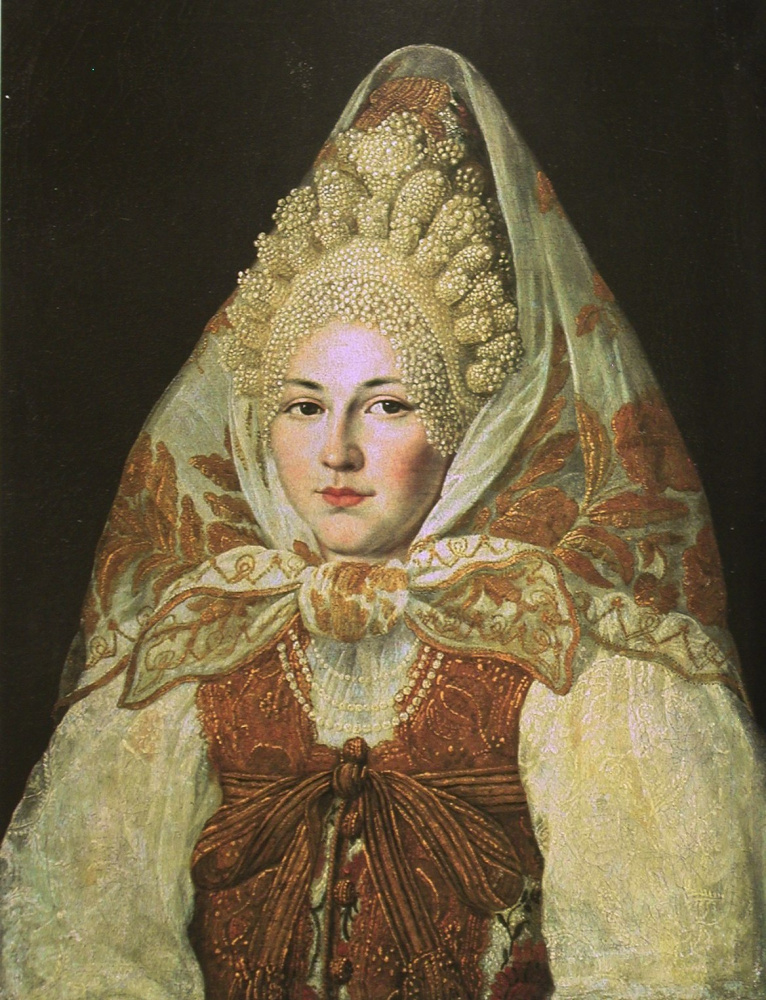 Abram Cranquin. Toropetsky珍珠kokoshnik和围巾的女人