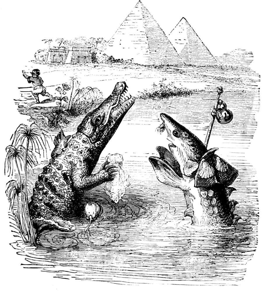Jean Ignace Isidore Gérard Grandville. Sturgeon and Crocodile. Illustrations to the fables of Florian