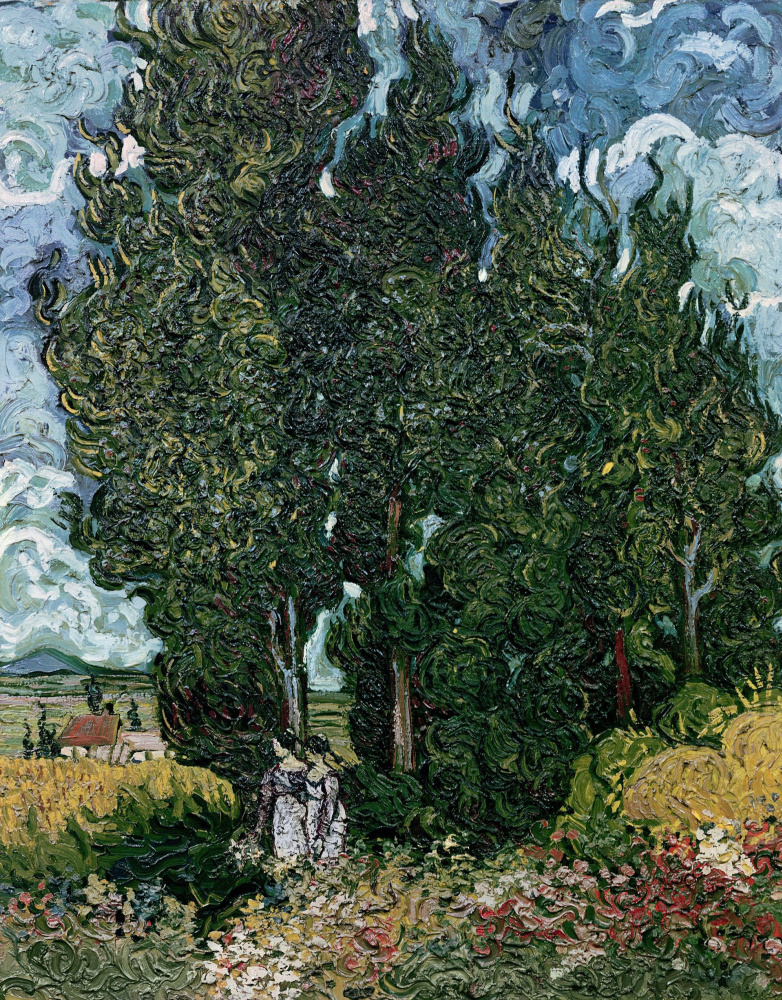 Vincent van Gogh. Cypresses and two women