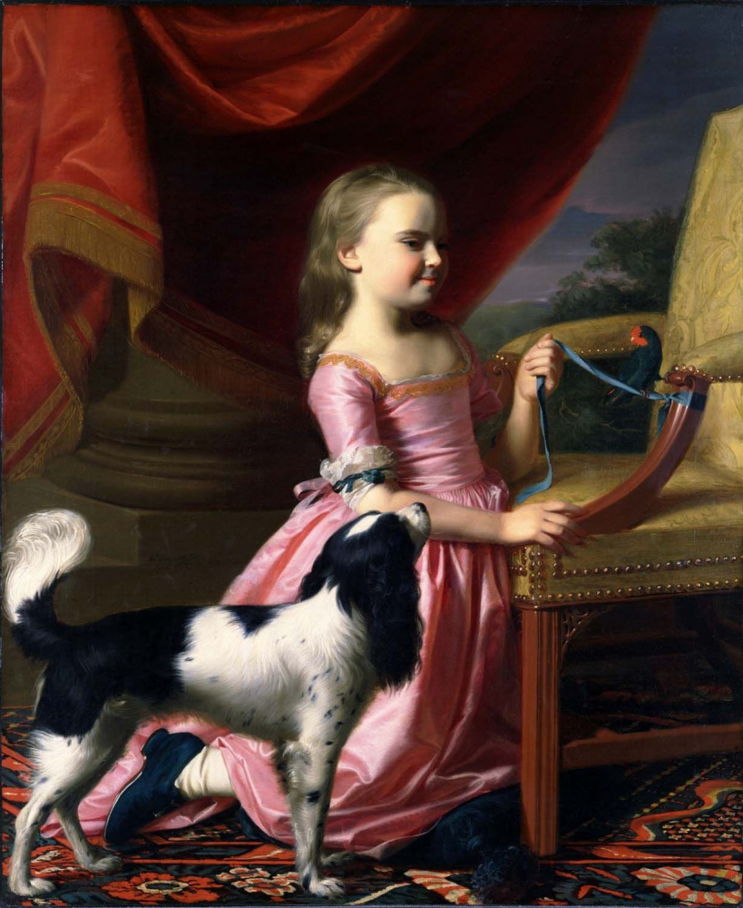 John Singleton Copley. Young lady with bird and dog