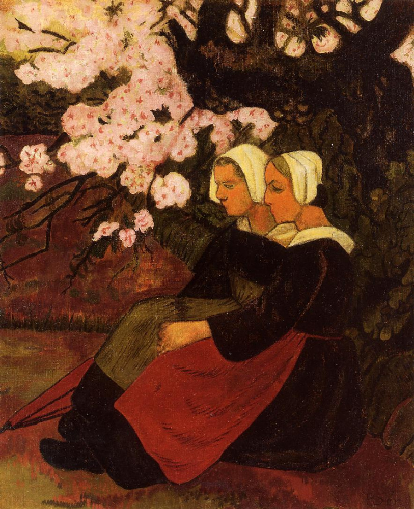 Paul Sérusier. Two bretones under a blossoming apple tree