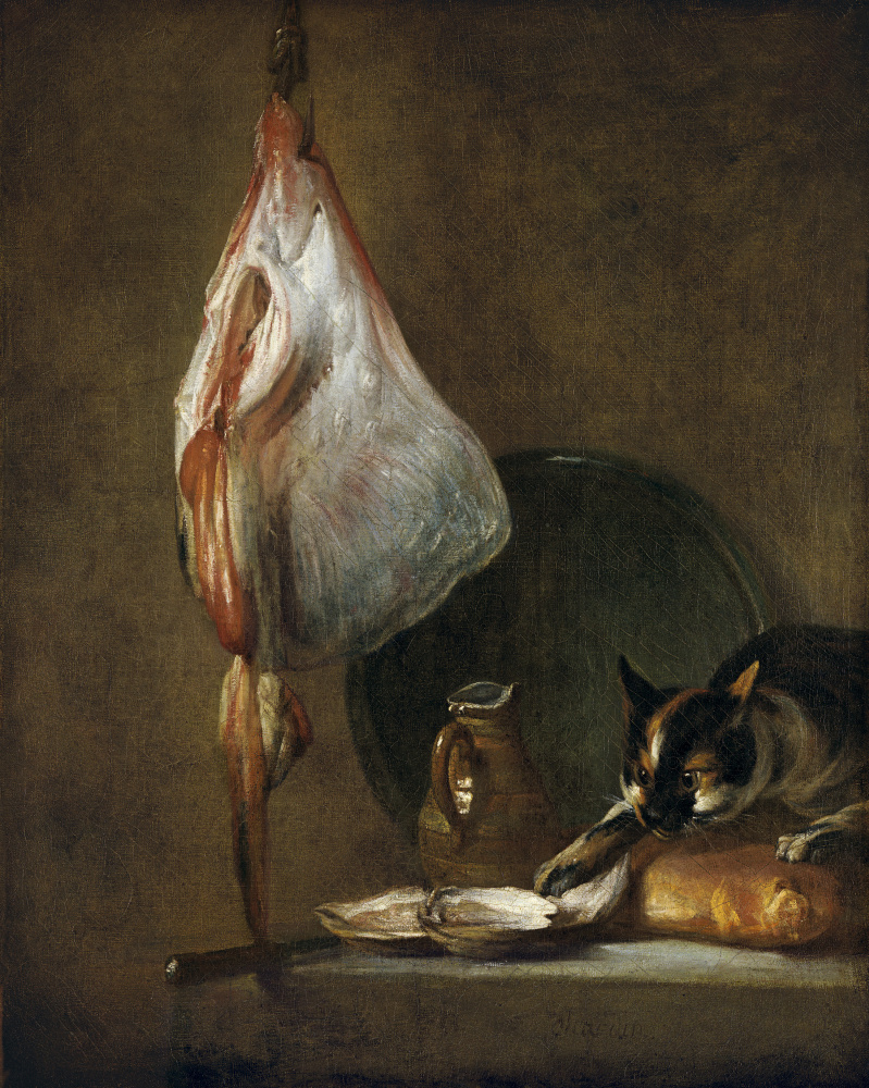 Jean Baptiste Simeon Chardin. Stillleben mit einer Steigung, Austern und einer Katze