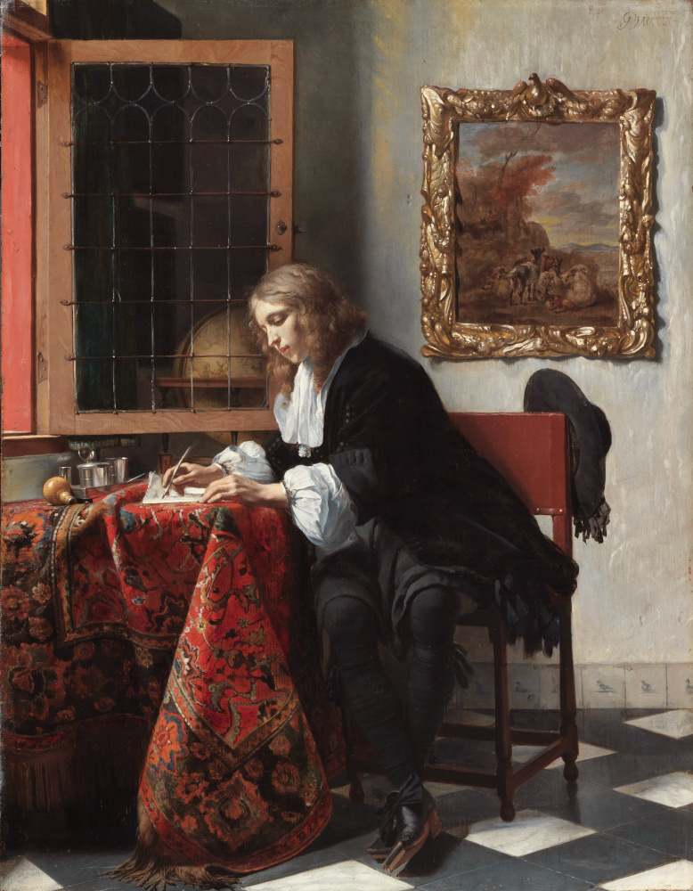 Gabriël Metsu. The young man writing a letter