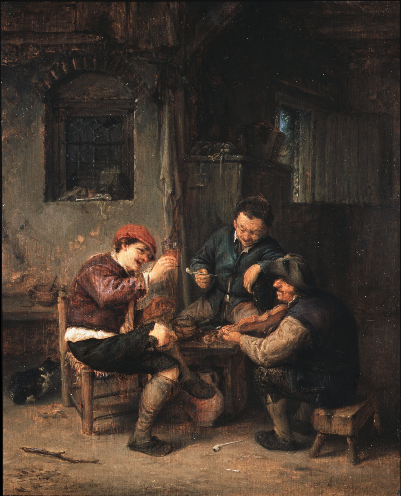 Adrian Jans van Ostade. Three peasants in a tavern