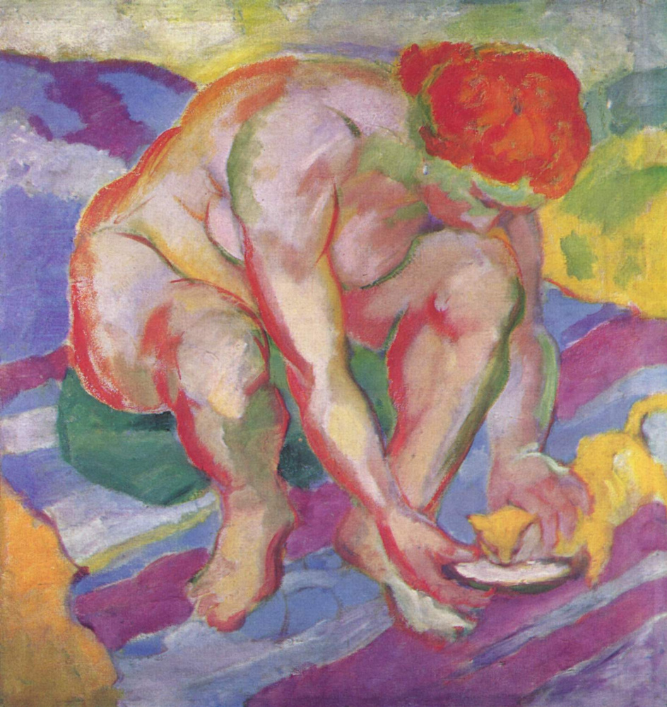 Franz Marc. 裸体与一只猫