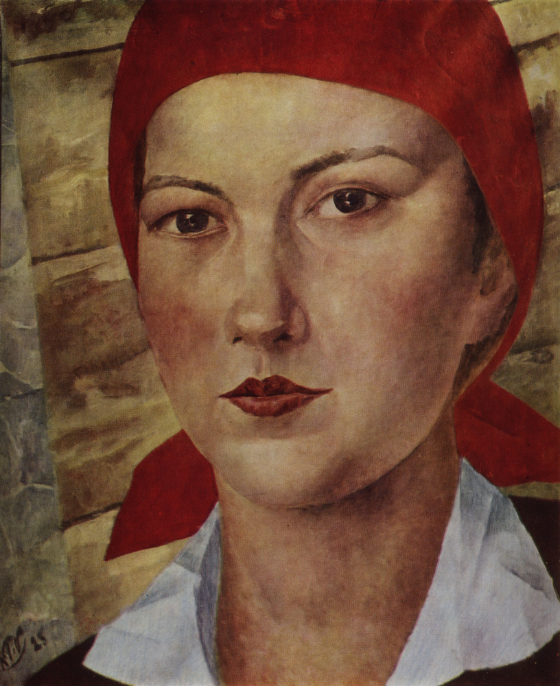 Kuzma Sergeevich Petrov-Vodkin. Girl in red scarf (Worker)
