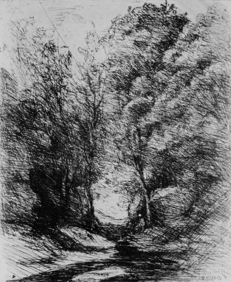 Camille Corot. Stream under the trees
