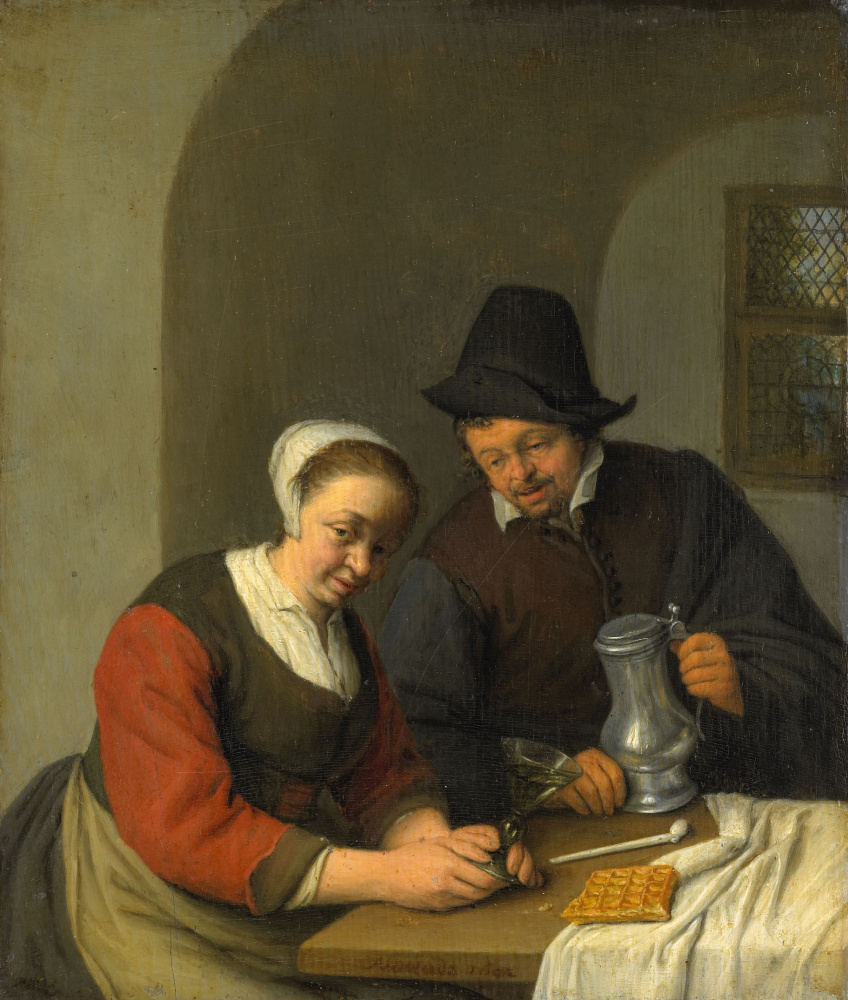 Adrian Jans van Ostade. The farmer with a jug (Gallant service)