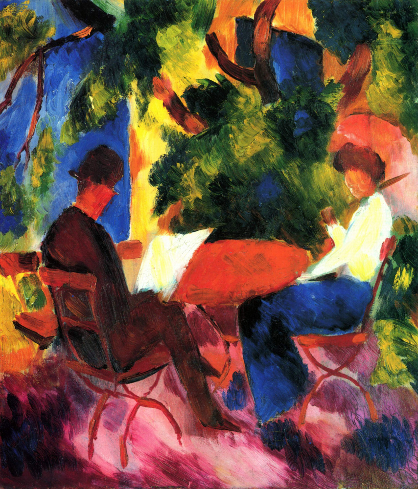 August Mac. Couple at garden table