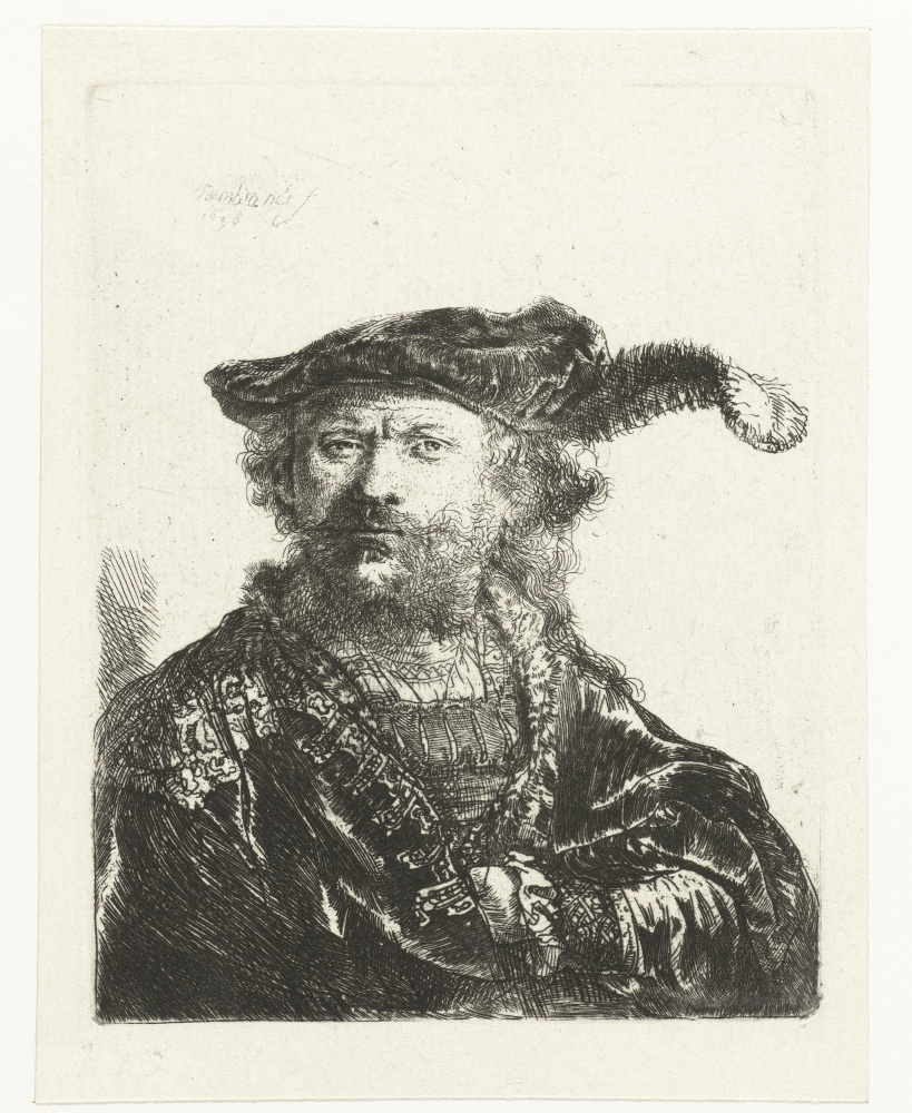 Rembrandt Harmenszoon van Rijn. Self-portrait in a beret with a feather