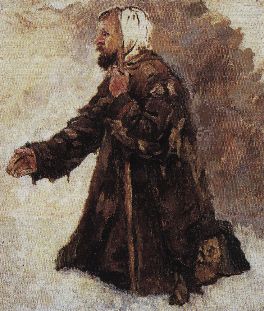 Vasily Surikov. Beggar kneeling. A sketch for the painting "Boyarynya Morozova"