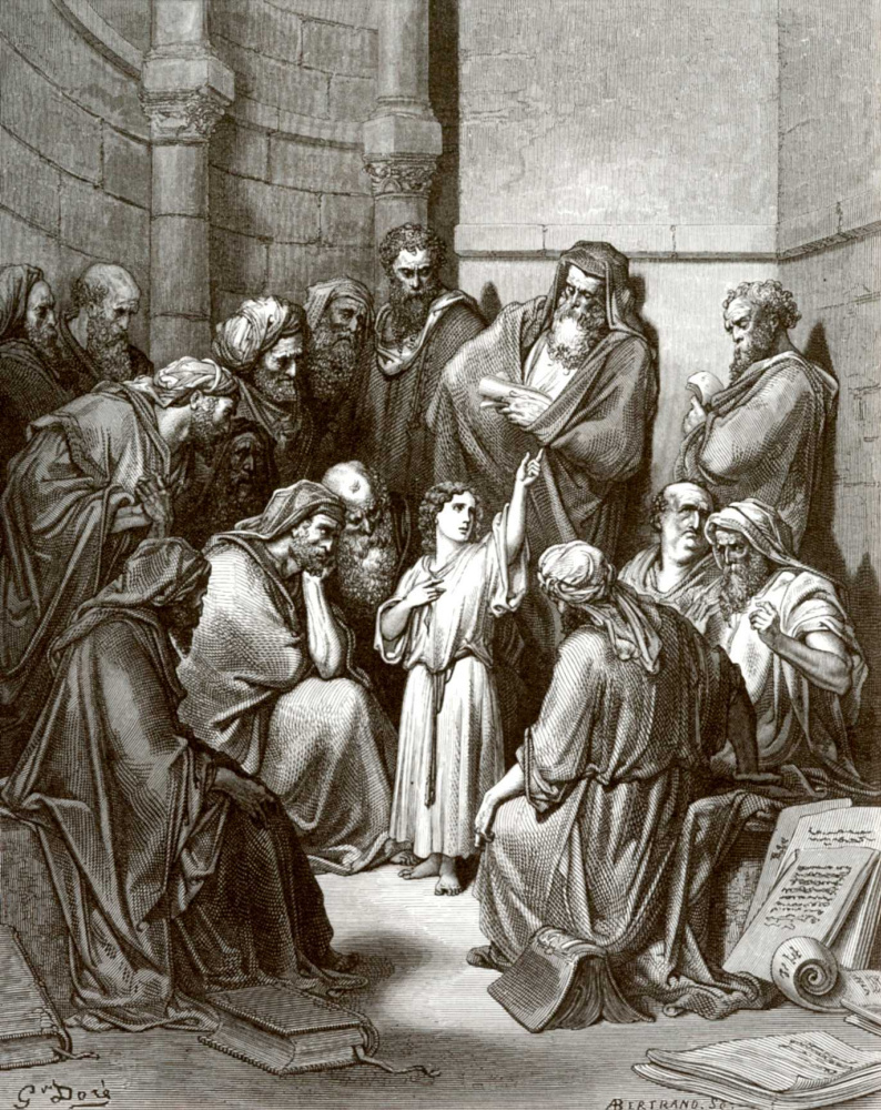 Paul Gustave Dore. Illustration to the Bible: The Child Jesus in the Temple