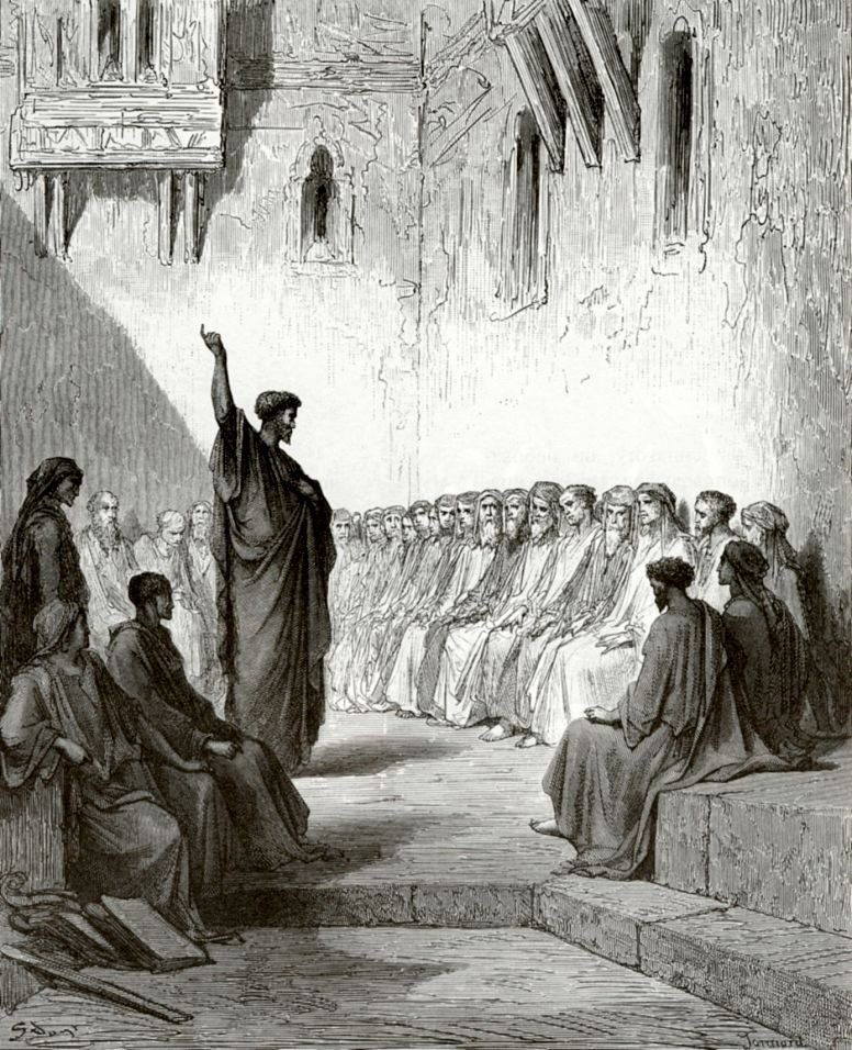 Paul Gustave Dore. Apostle Paul in Thessalonica synagogue