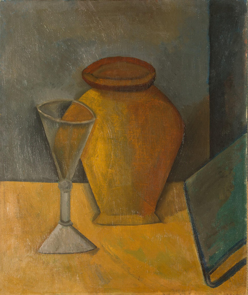 Pablo Picasso. Pot, glass and book