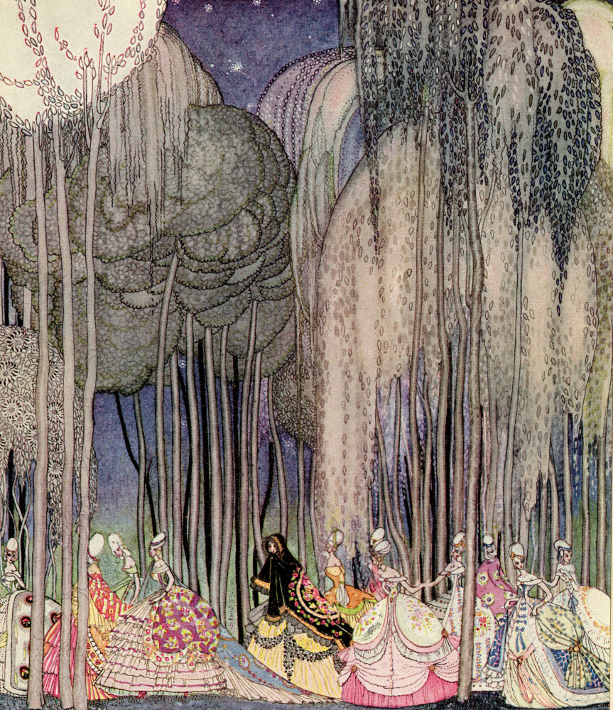 Kay Nielsen. On the way to dance. Illustration for the book "In powder and crinoline". Old tales