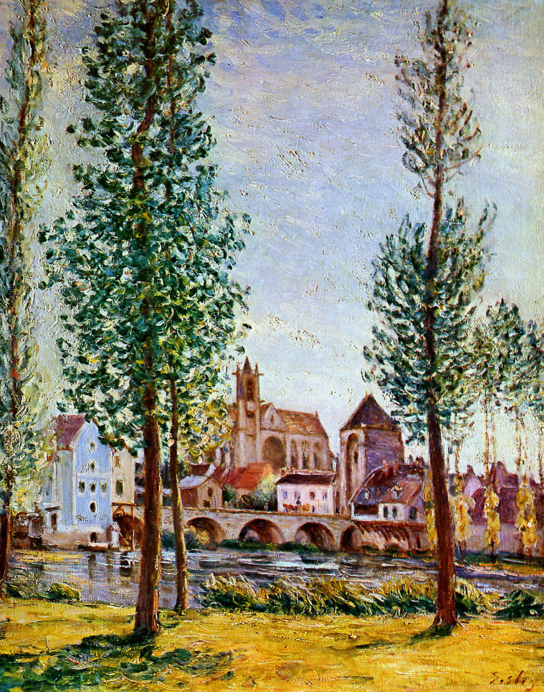 Alfred Sisley. View of Moret-sur-Loing through the trees
