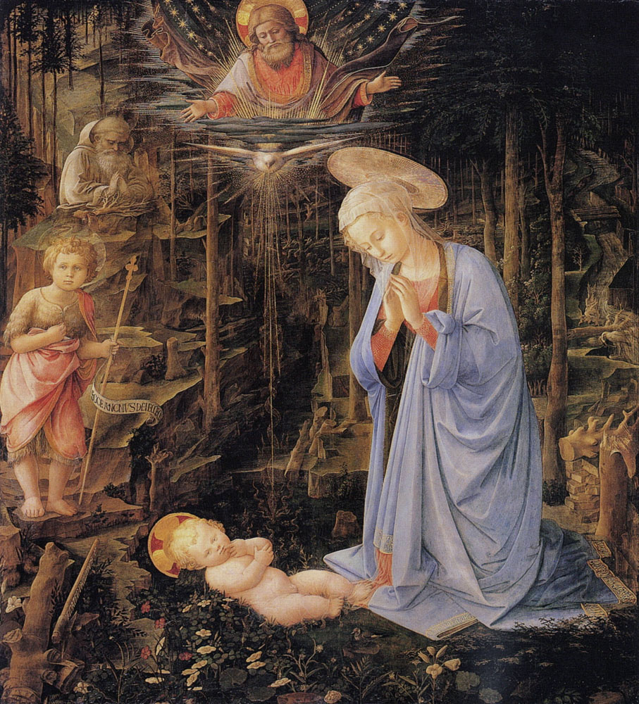 Filippino Lippi. The worship of the child and St. Bernard