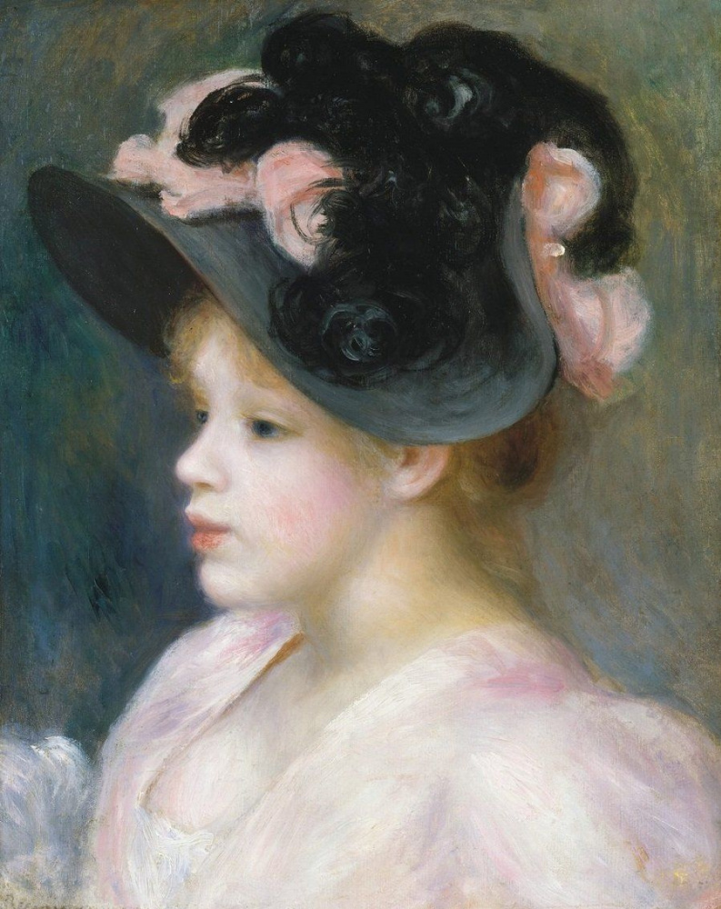 Pierre Auguste Renoir. Girl in pink-and-black hat