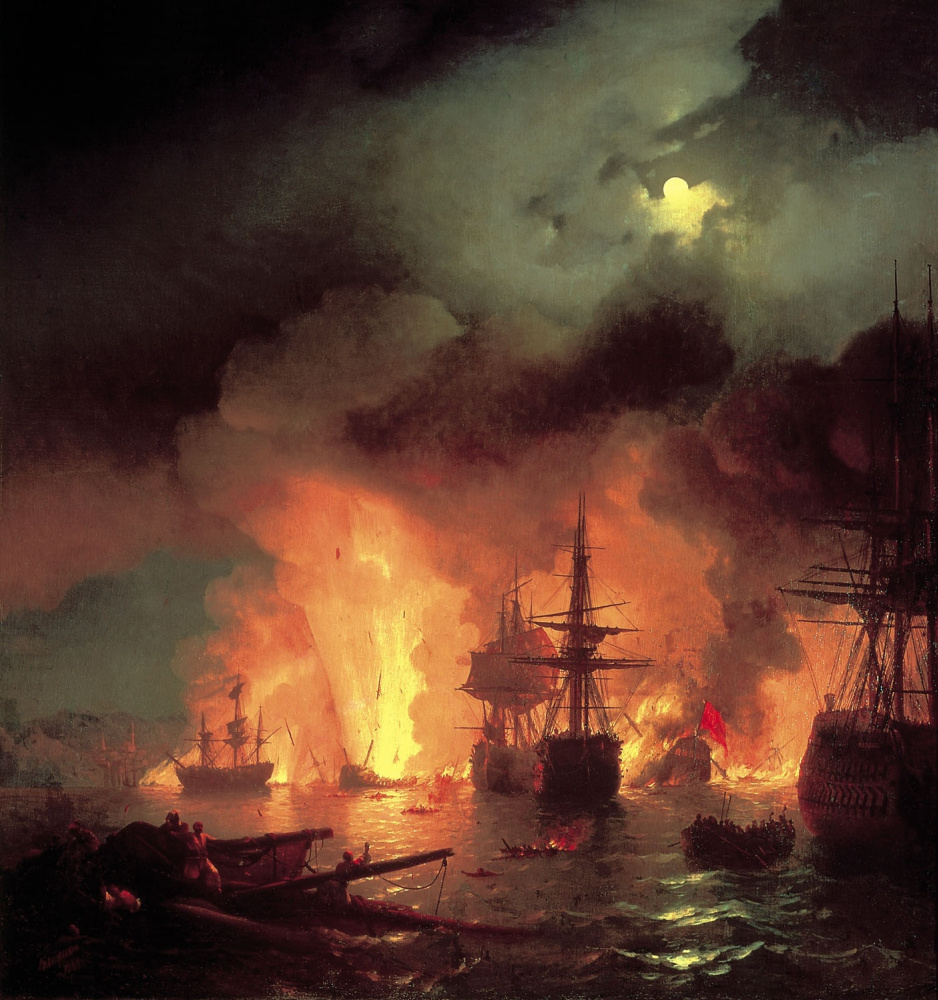 Ivan Aivazovsky. Battaglia di Chesme nella notte tra il 25 e il 26 giugno 1770