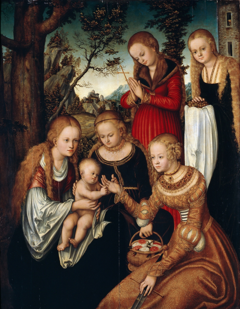 Lucas Cranach the Elder. The mystical betrothal of St. Catherine of Alexandria with saints Dorothy, Margaret and Barbara