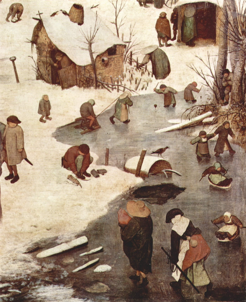 Pieter Bruegel The Elder. The census at Bethlehem. Fragment 1. On the frozen river