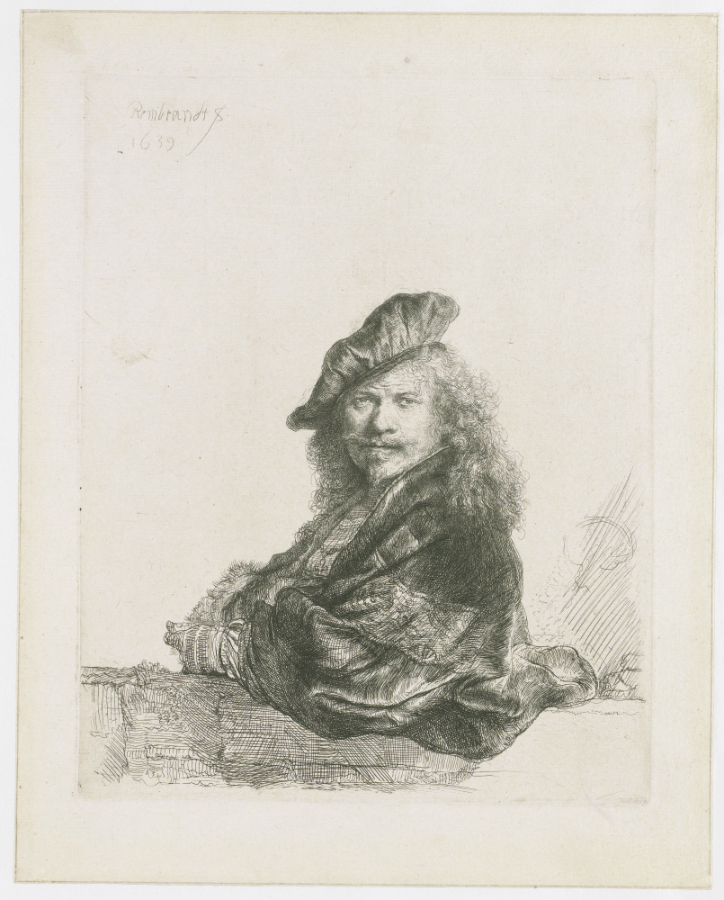 Rembrandt Harmenszoon van Rijn. Self-portrait, leaning on a stone sill
